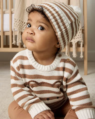 Chestnut Brown Stripe Sweater Beanie Hat