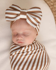 Chestnut Brown Stripe Swaddle & Luxe Bow Headband Set