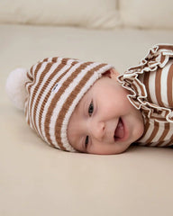 Chestnut Brown Stripe Sweater Beanie Hat