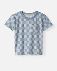 Dusk Blue Checks Relaxed Pocket Tee