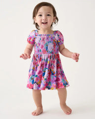 Sweet Sprigs Puff Sleeve Smocked Dress with Bloomer