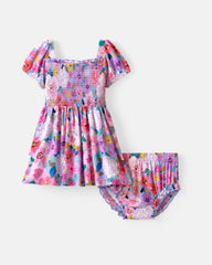 Sweet Sprigs Puff Sleeve Smocked Dress with Bloomer