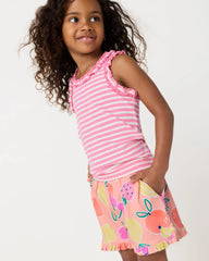 Sweet Pink Stripe Ribbed Ruffle Tank