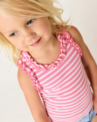 Sweet Pink Stripe Ribbed Ruffle Tank