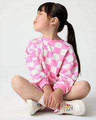 Cheery Checks Pink Drop Shoulder Crewneck