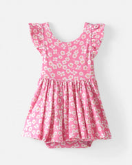 Sweet Pink Petals Flutter Twirl Dress with Bodysuit