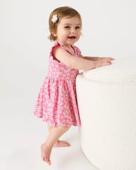 Sweet Pink Petals Flutter Twirl Dress with Bodysuit