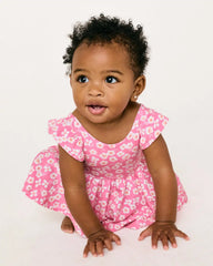 Sweet Pink Petals Flutter Twirl Dress with Bodysuit