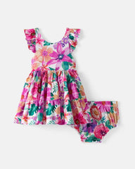 Hibiscus Blooms Tiered Flutter Dress with Bloomer
