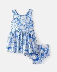 Azure Garden Cross Back Skater Dress with Bloomer