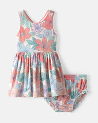 Shoreline Blooms Cross Back Skater Dress with Bloomer