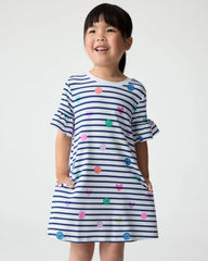 Smiley Stripes Ruffled Shift Dress