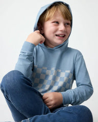 Dusk Blue Checks Relaxed Hooded Tee