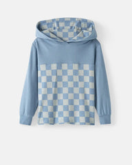 Dusk Blue Checks Relaxed Hooded Tee