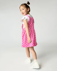 Sweet Raspberry Checks Skirt Overall Dress
