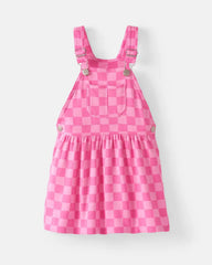 Sweet Raspberry Checks Skirt Overall Dress
