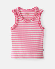 Sweet Pink Stripe Ribbed Ruffle Tank