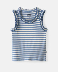 Infinite Blue Stripe Ribbed Ruffle Tank