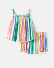Rainbow Ribbon Smocked Top with Bloomer
