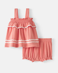 Beach Coral Smocked Top with Bloomer