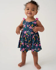 Tropical Garden Baby Bow Strap Romper