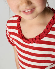 Red Ember Stripe Ribbed Ruffle Tee