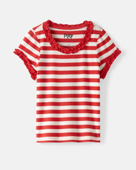 Red Ember Stripe Ribbed Ruffle Tee