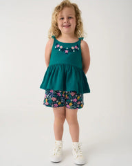 Midnight Tide Embroidered Peplum Tank