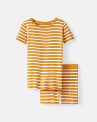 Marigold Stripe Two-Piece Short Sleeve & Shorts Pajama Set