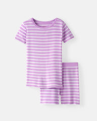 Sweet Orchid Stripe Two-Piece Short Sleeve & Shorts Pajama Set