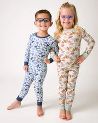 Patchwork Indigo Ribbed Two-Piece Pajama Set