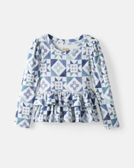 Patchwork Indigo Ribbed Peplum Tee