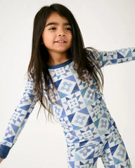 Patchwork Indigo Ribbed Two-Piece Pajama Set