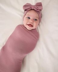Rosewood Ribbed Swaddle & Luxe Bow Headband Set