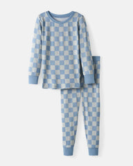 Dusk Blue Checks Two-Piece Pajama Set