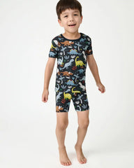 Navy Jurassic Jungle Two-Piece Short Sleeve & Shorts Pajama Set