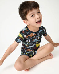 Navy Jurassic Jungle Two-Piece Short Sleeve & Shorts Pajama Set
