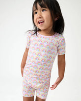 Pastel Rainbows Two-Piece Short Sleeve & Shorts Pajama Set