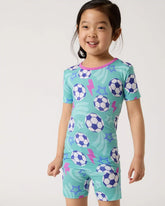 Aqua Soccer Stars Two-Piece Short Sleeve & Shorts Pajama Set
