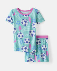 Aqua Soccer Stars Two-Piece Short Sleeve & Shorts Pajama Set