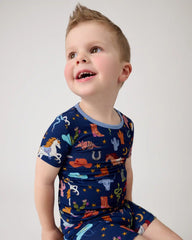 Blue Rancher Roundup Two-Piece Short Sleeve & Shorts Pajama Set