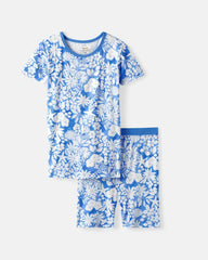 Azure Garden Two-Piece Short Sleeve & Shorts Pajama Set