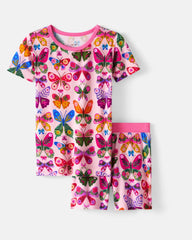 Flutter Garden Two-Piece Short Sleeve & Shorts Pajama Set