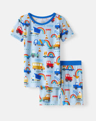Rainbow Trucks Two-Piece Short Sleeve & Shorts Pajama Set