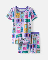 Purple Game On Two-Piece Short Sleeve & Shorts Pajama Set
