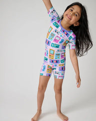 Purple Game On Two-Piece Short Sleeve & Shorts Pajama Set