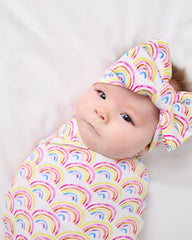 Pastel Rainbows Swaddle & Luxe Bow Headband Set
