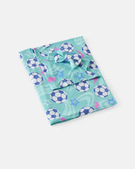 Aqua Soccer Stars Swaddle & Luxe Bow Headband Set