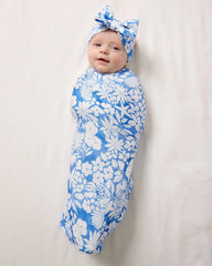 Azure Garden Swaddle & Luxe Bow Headband Set