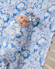 Azure Garden Swaddle & Luxe Bow Headband Set